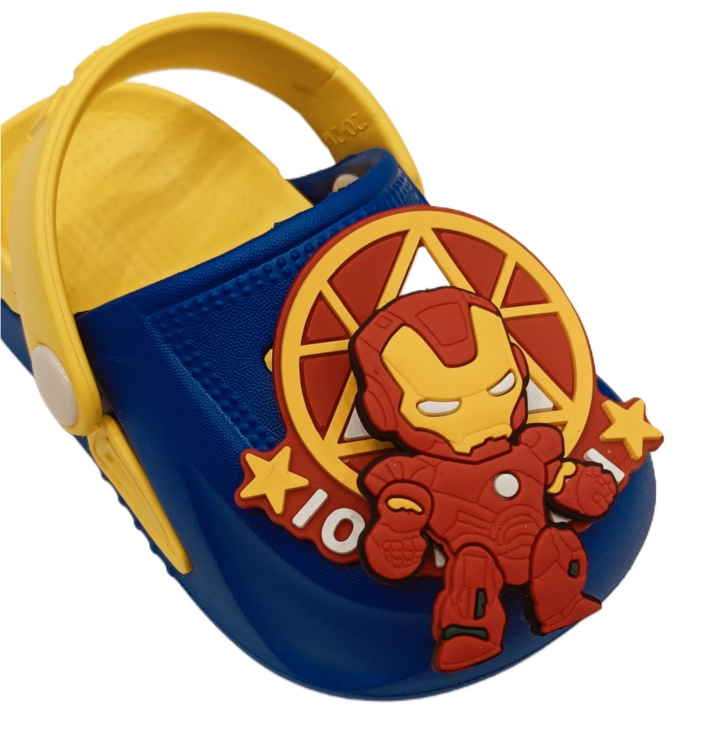 Kids Superhero Clogs – Iron Man Theme | Blue & Yellow | Soft, Lightweight, and Fun (KC-IRONMAN)
