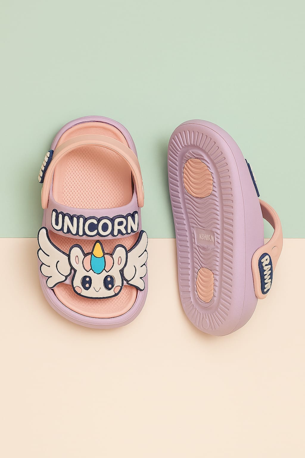 Kids' Unicorn Theme Soft EVA Sandals – Pink/Purple Cartoon Design (KC-RAWAR)