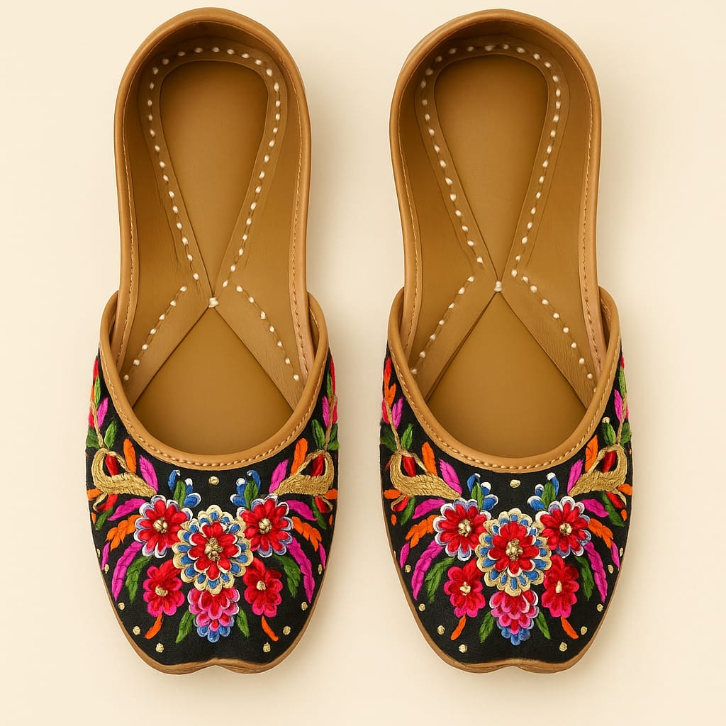 Rangrez Black – Multicolor Thread Embroidered Ethnic Jutti (9899)