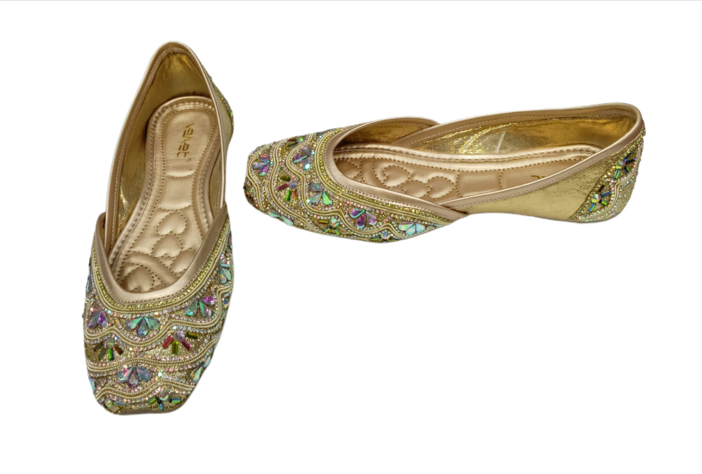 Velvet Multicolor Stone Embroidered Golden Women’s Jutti – Premium Festive & Wedding Wear  (FZ11)