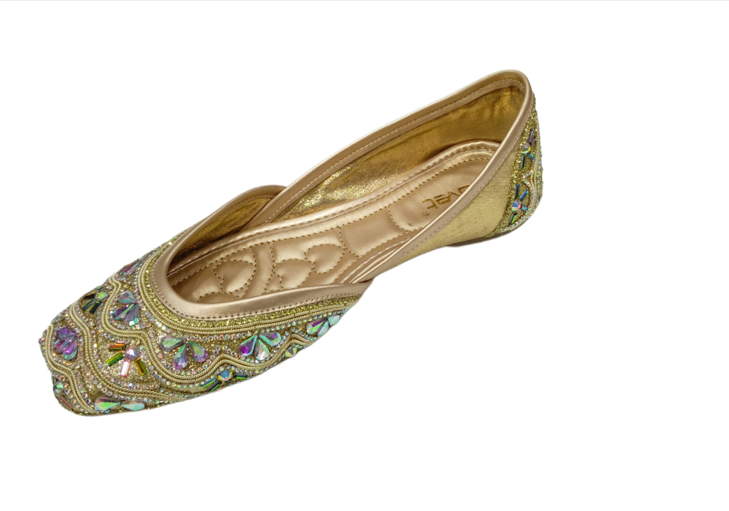 Velvet Multicolor Stone Embroidered Golden Women’s Jutti – Premium Festive & Wedding Wear  (FZ11)