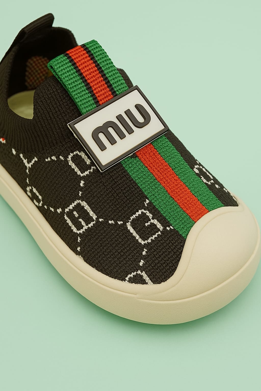 Trendy Black Slip-On Casual Shoes for Boys & Girls – Soft Sole with Designer Print & Stripe Detail (KS-5505)