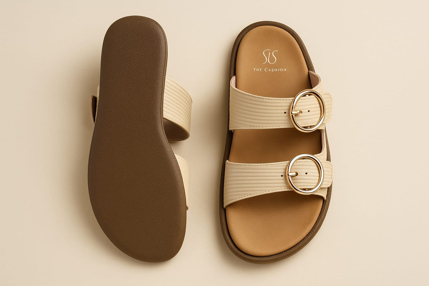 Women’s Double Buckle Comfort Slides – Soft Sole & Chic Design (D1741)