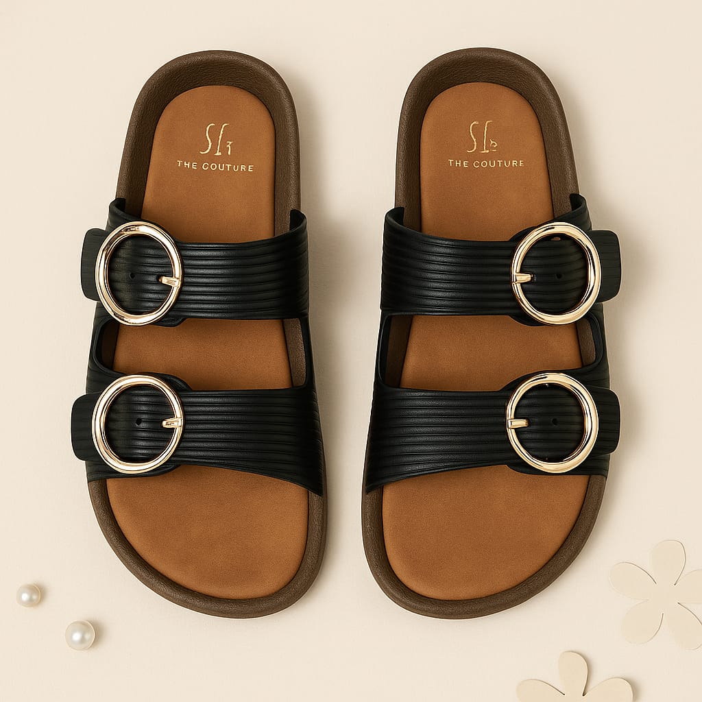 Women’s Double Buckle Comfort Slides – Soft Sole & Chic Design (D1741)