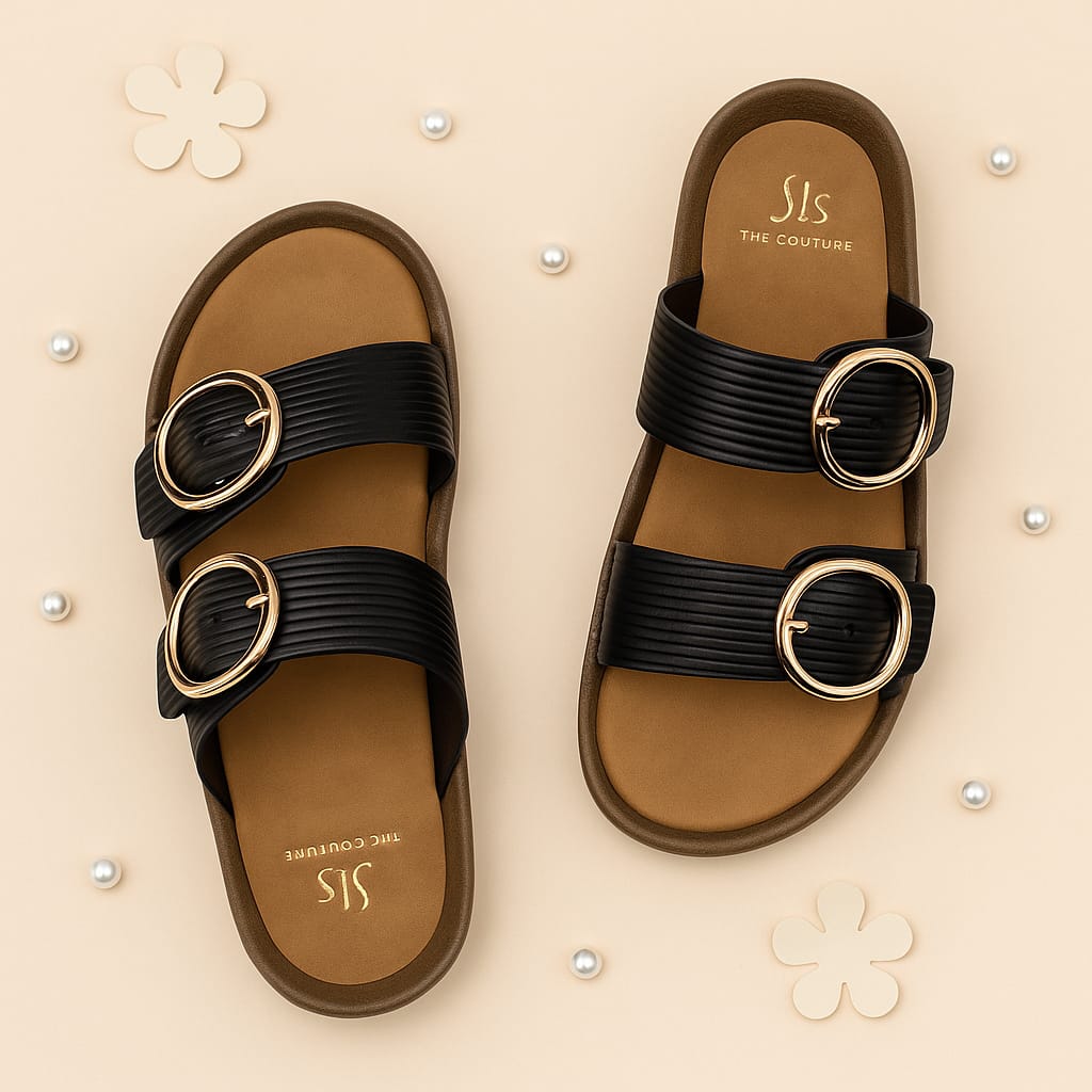 Women’s Double Buckle Comfort Slides – Soft Sole & Chic Design (D1741)