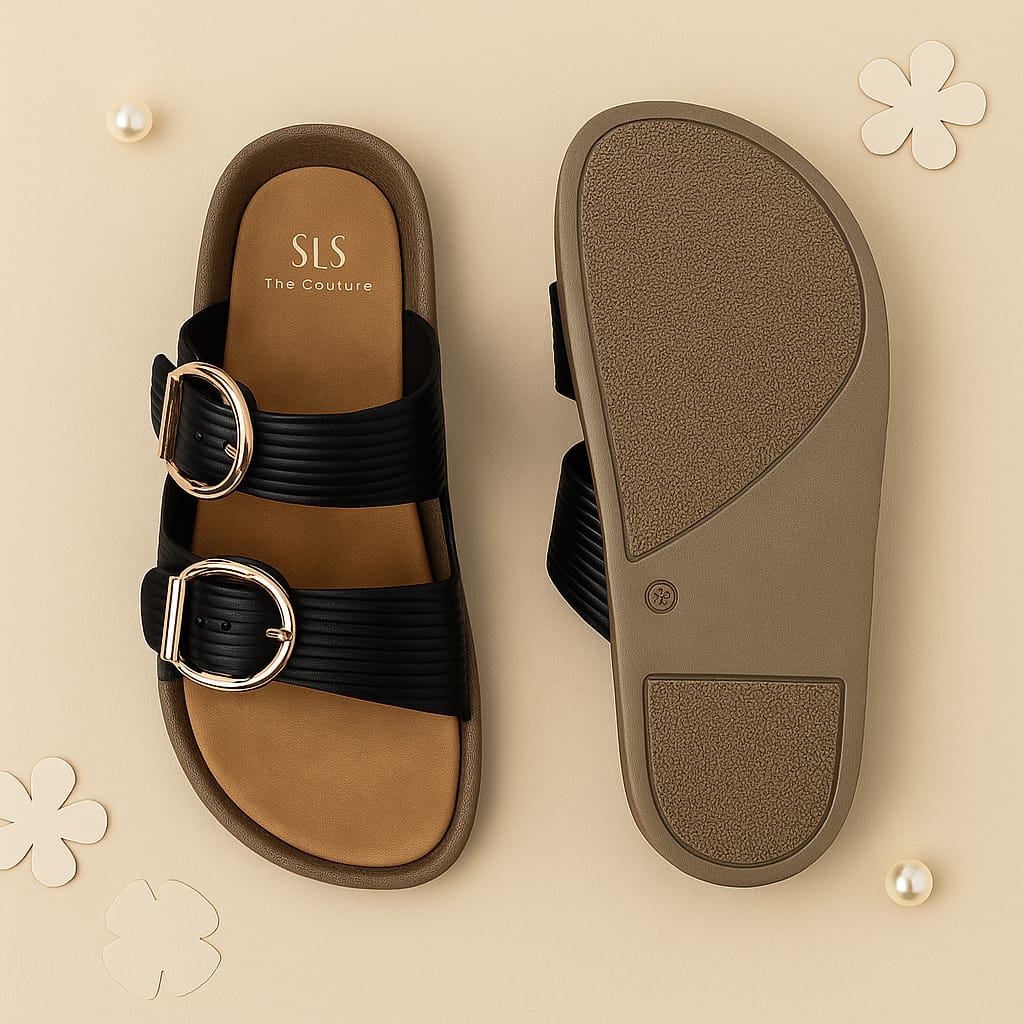 Women’s Double Buckle Comfort Slides – Soft Sole & Chic Design (D1741)