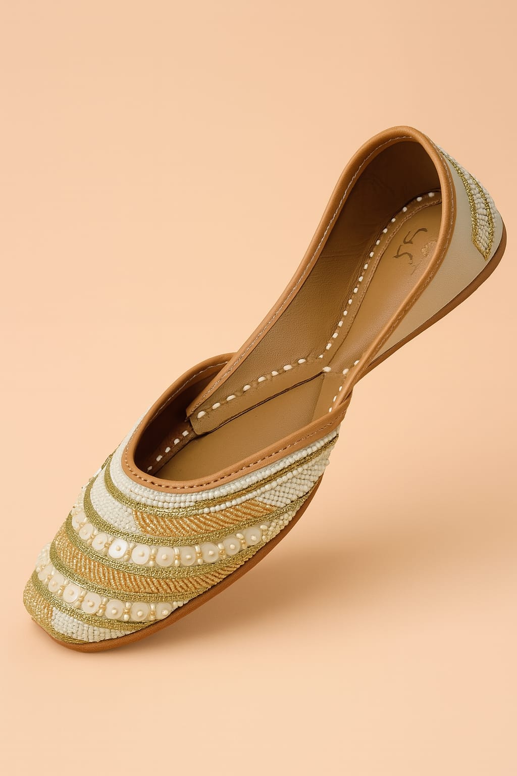 Golden Pearl Radiance – Handcrafted Designer Jutti  (10062)