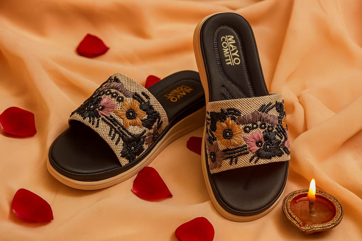 Mayo Comfort Women's Embroidered Slip-On Flats – Floral Ethnic Collection (1002)