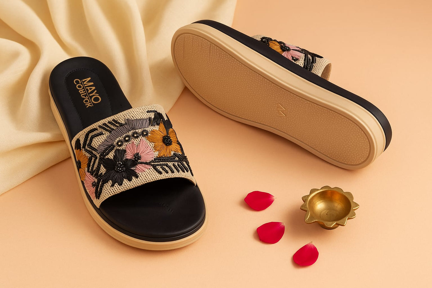 Mayo Comfort Women's Embroidered Slip-On Flats – Floral Ethnic Collection (1002)