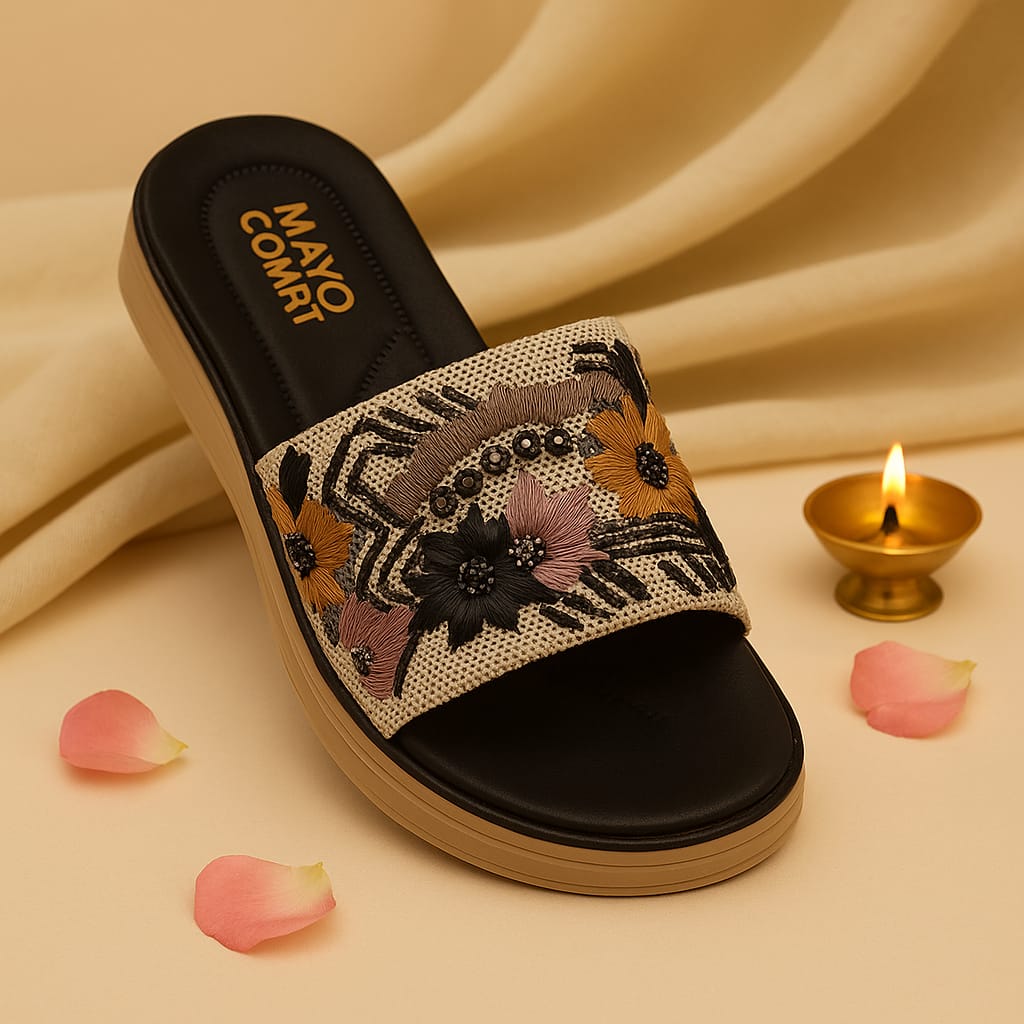 Mayo Comfort Women's Embroidered Slip-On Flats – Floral Ethnic Collection (1002)