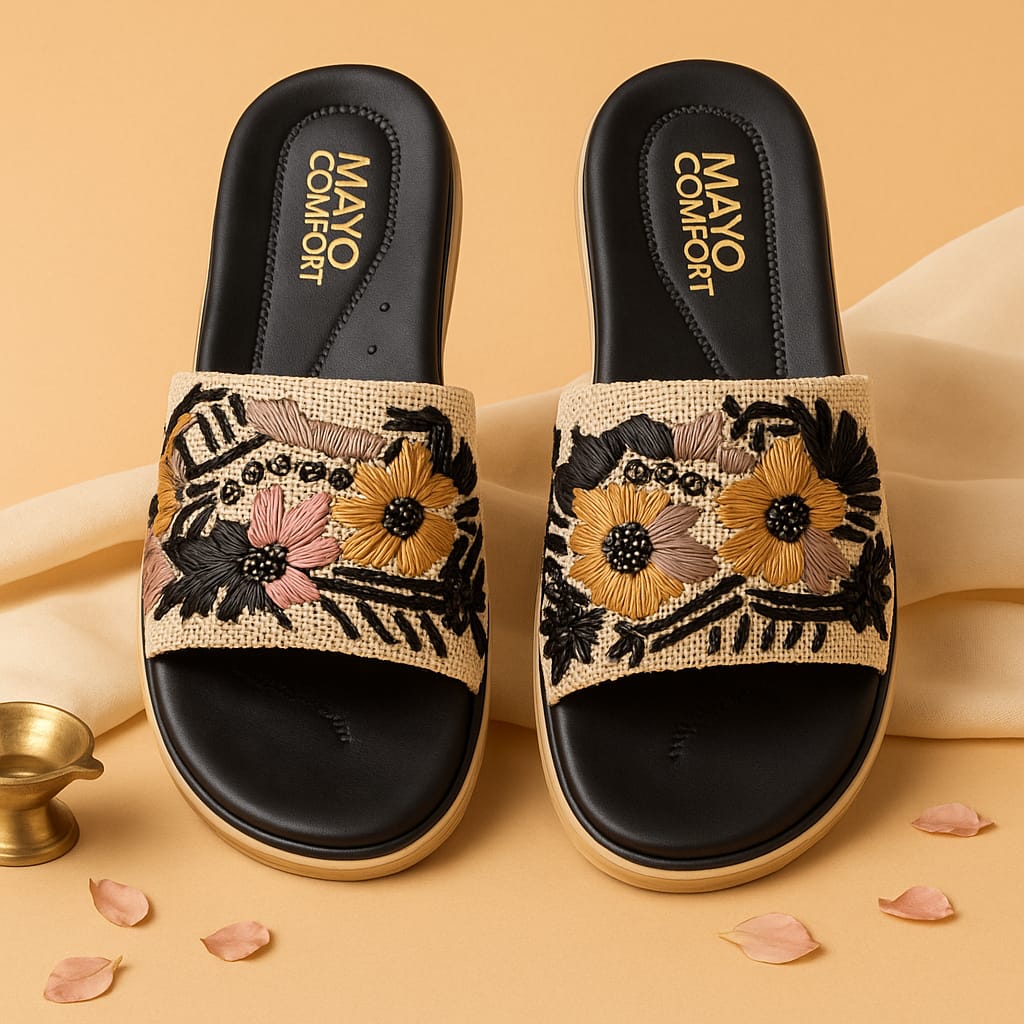 Mayo Comfort Women's Embroidered Slip-On Flats – Floral Ethnic Collection (1002)