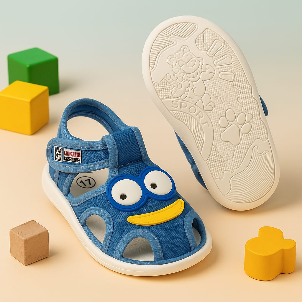 Blue Cartoon Face Kids Sandals – Soft & Fun Summer Footwear (KS-B815)