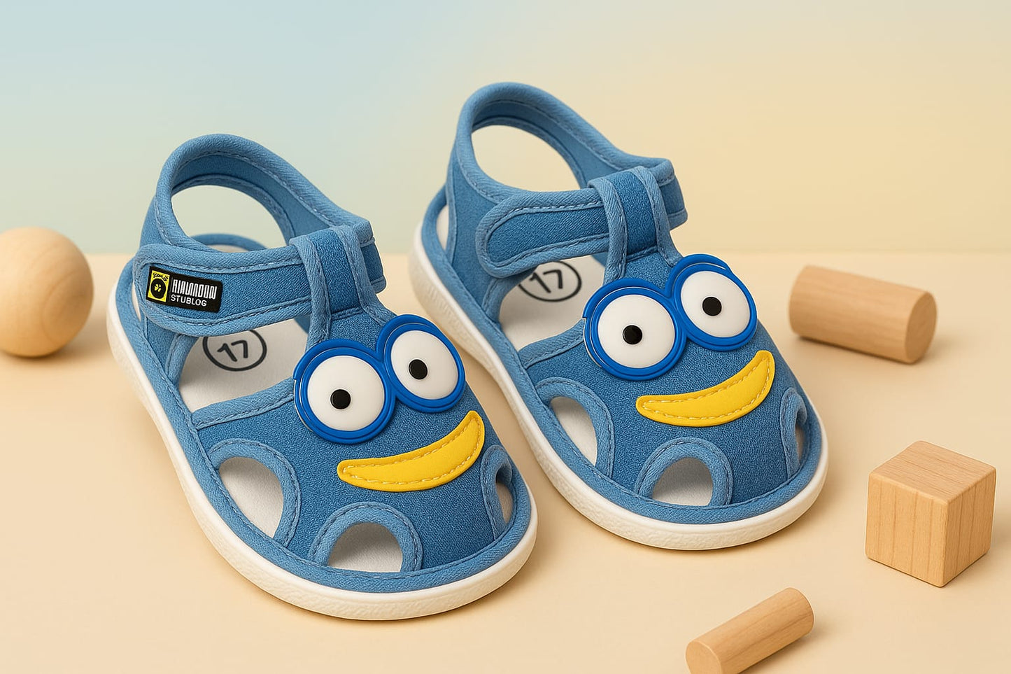 Blue Cartoon Face Kids Sandals – Soft & Fun Summer Footwear (KS-B815)
