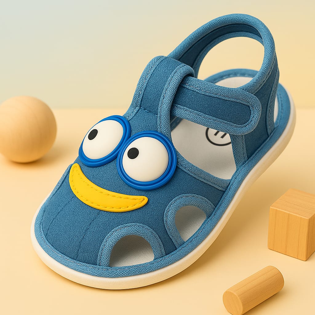 Blue Cartoon Face Kids Sandals – Soft & Fun Summer Footwear (KS-B815)