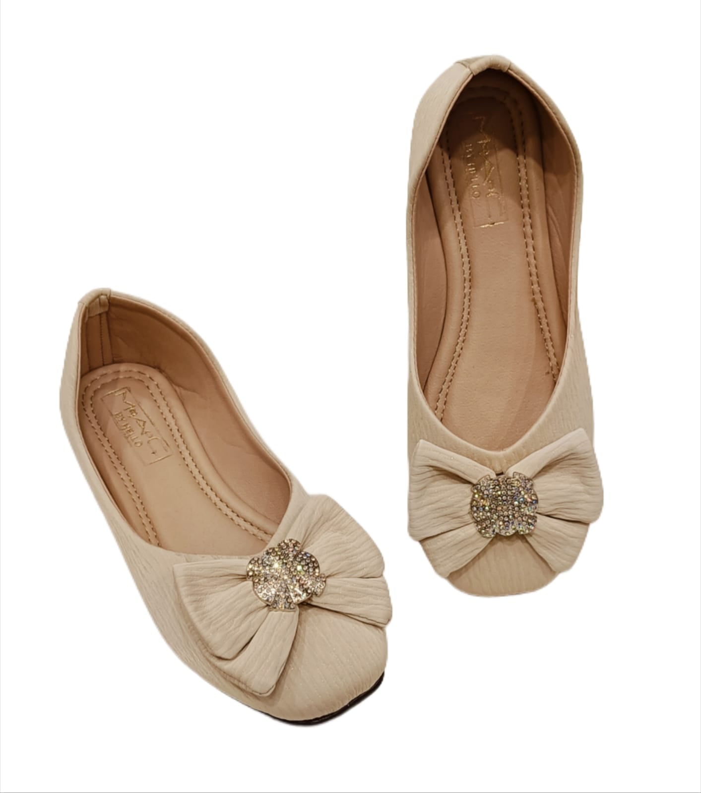 Kids’ Party Wear Ballerina Belly Shoes with Bow & Sparkling Stone Embellishment (KB-038)