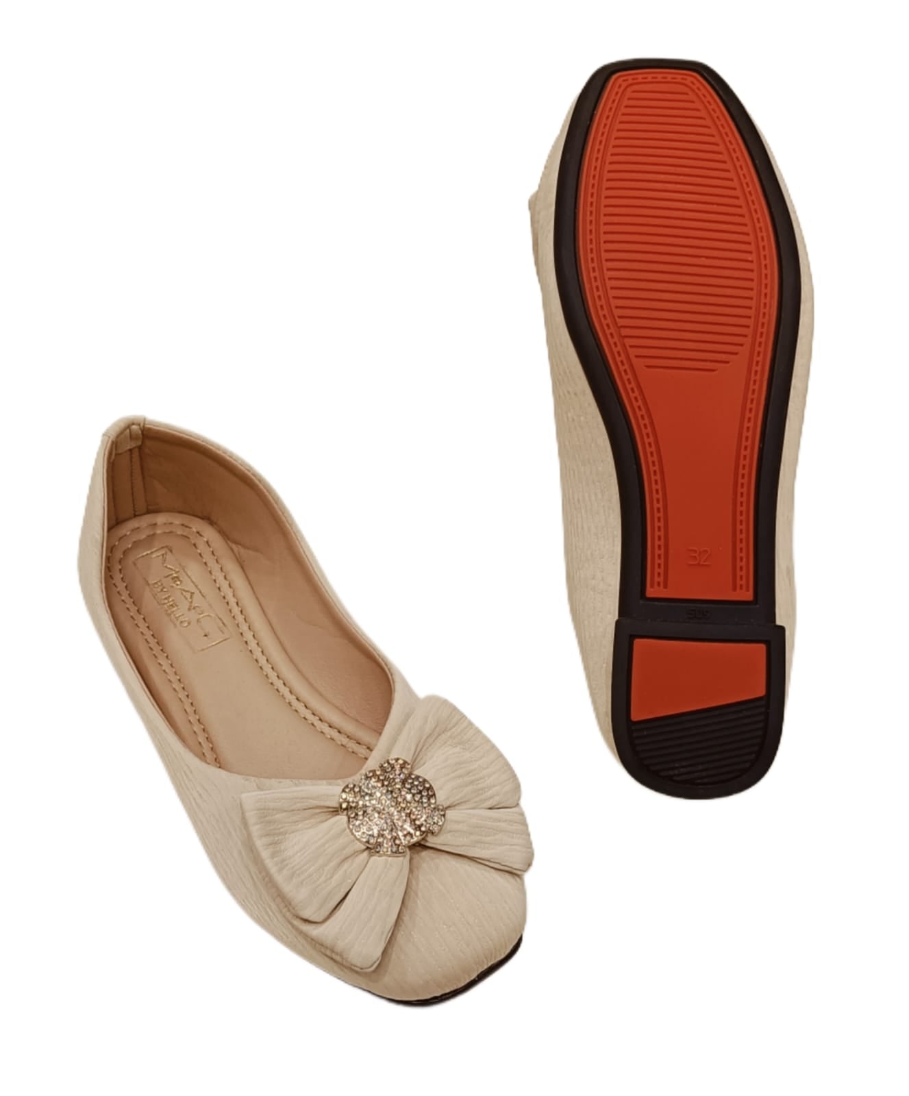 Kids’ Party Wear Ballerina Belly Shoes with Bow & Sparkling Stone Embellishment (KB-038)