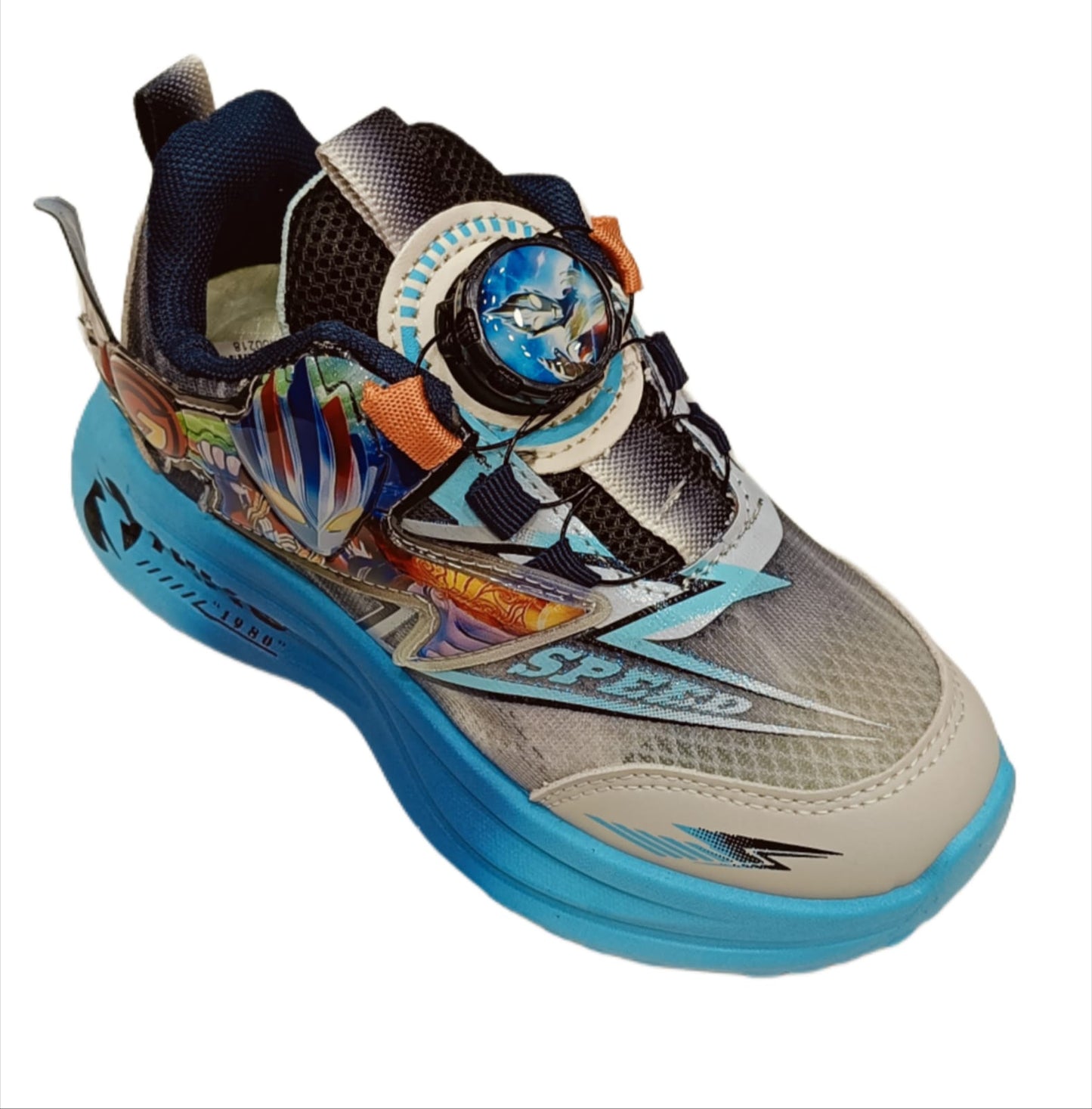 Kids’ Cartoon-Themed Sports Sneakers – Grey & Blue Mesh Casual Shoes with Dial Closure (SS-A806)