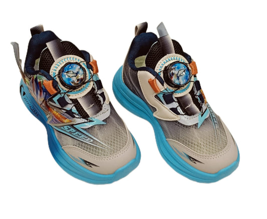 Kids’ Cartoon-Themed Sports Sneakers – Grey & Blue Mesh Casual Shoes with Dial Closure (SS-A806)