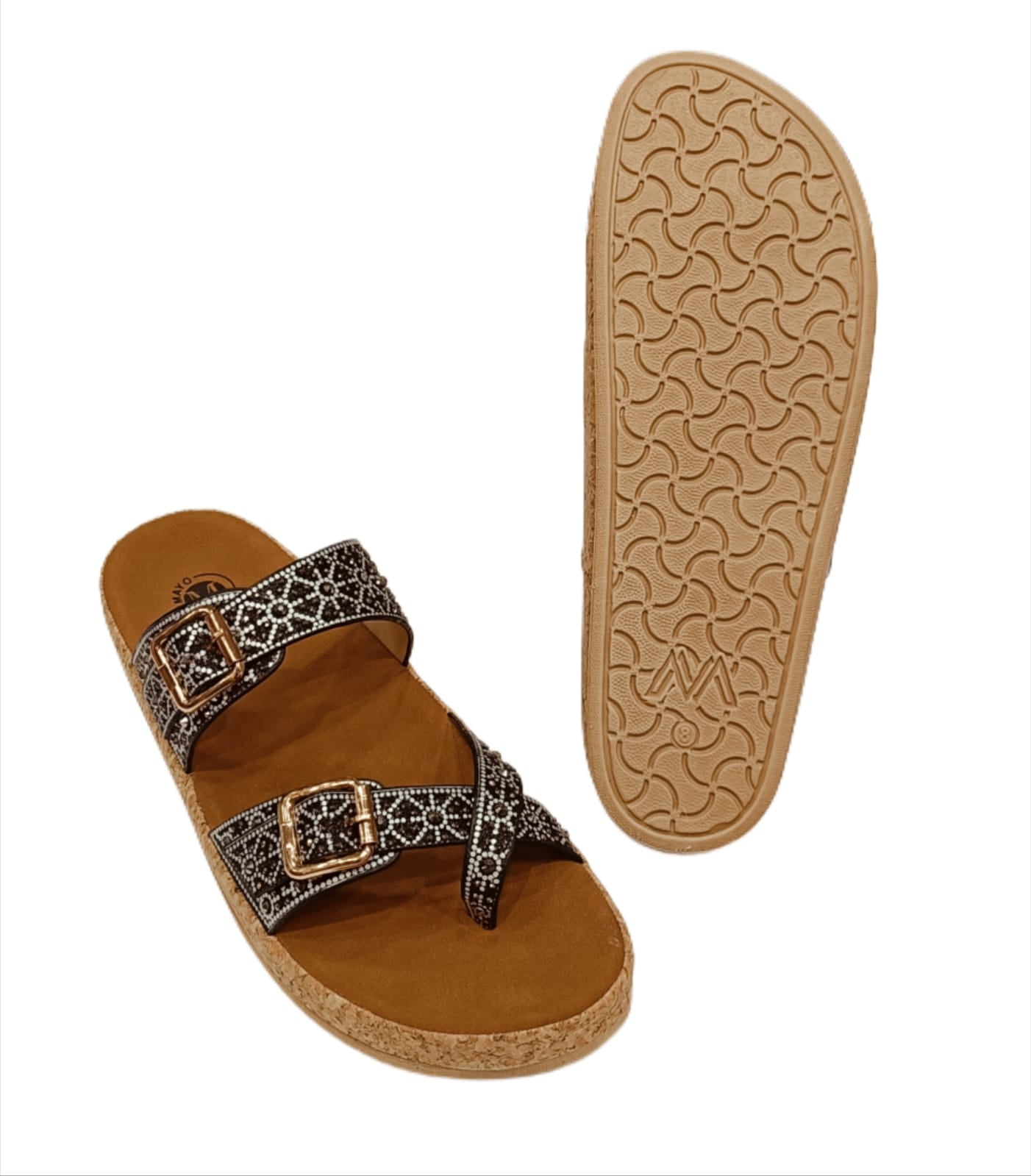 Women’s Dual-Buckle Embellished Comfort Sandals with Cork Sole (LC-33047)