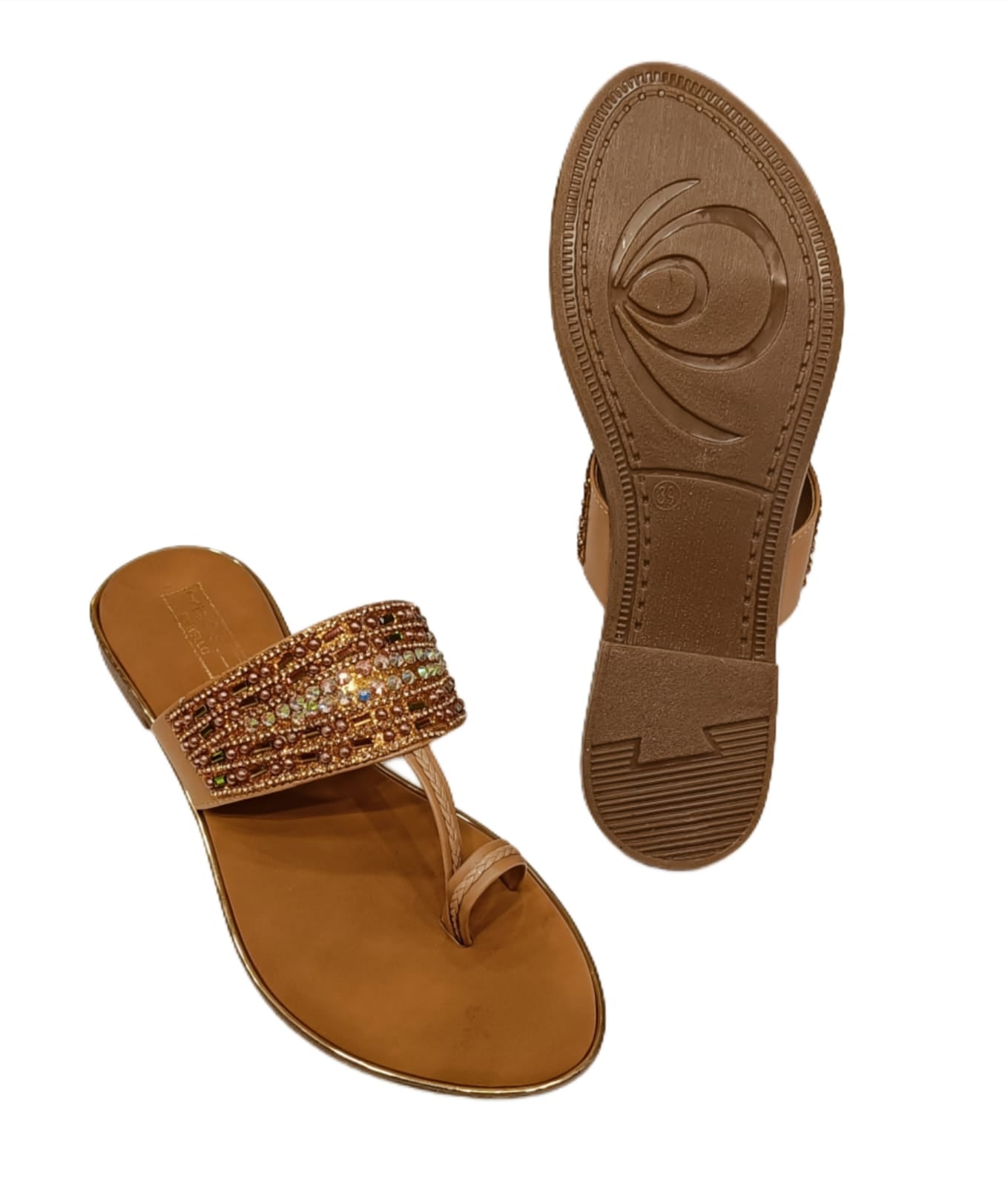 Women’s Embellished Ethnic Kolhapuri Flats with Toe Ring Strap (LC-771)