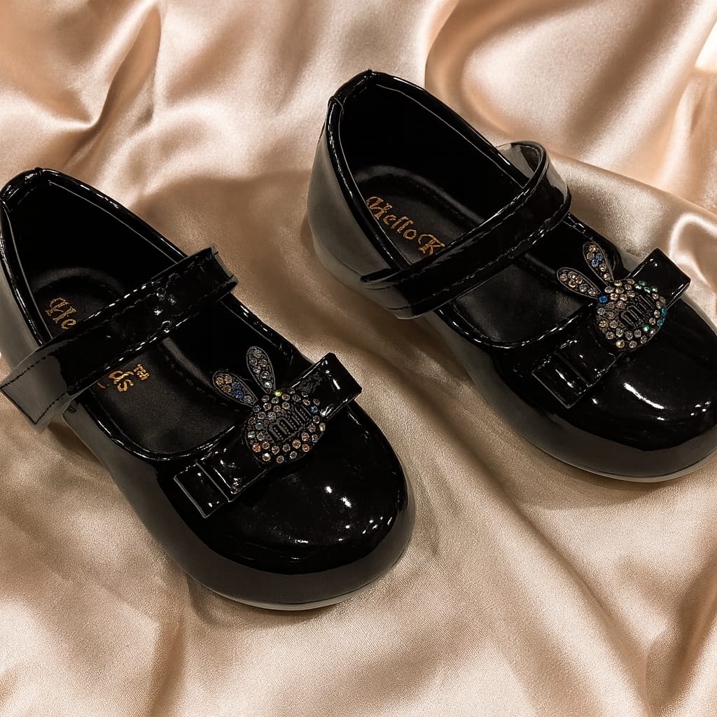 Baby Girls’ Glossy Bunny Embellished Ballerina Shoes (KB-036)