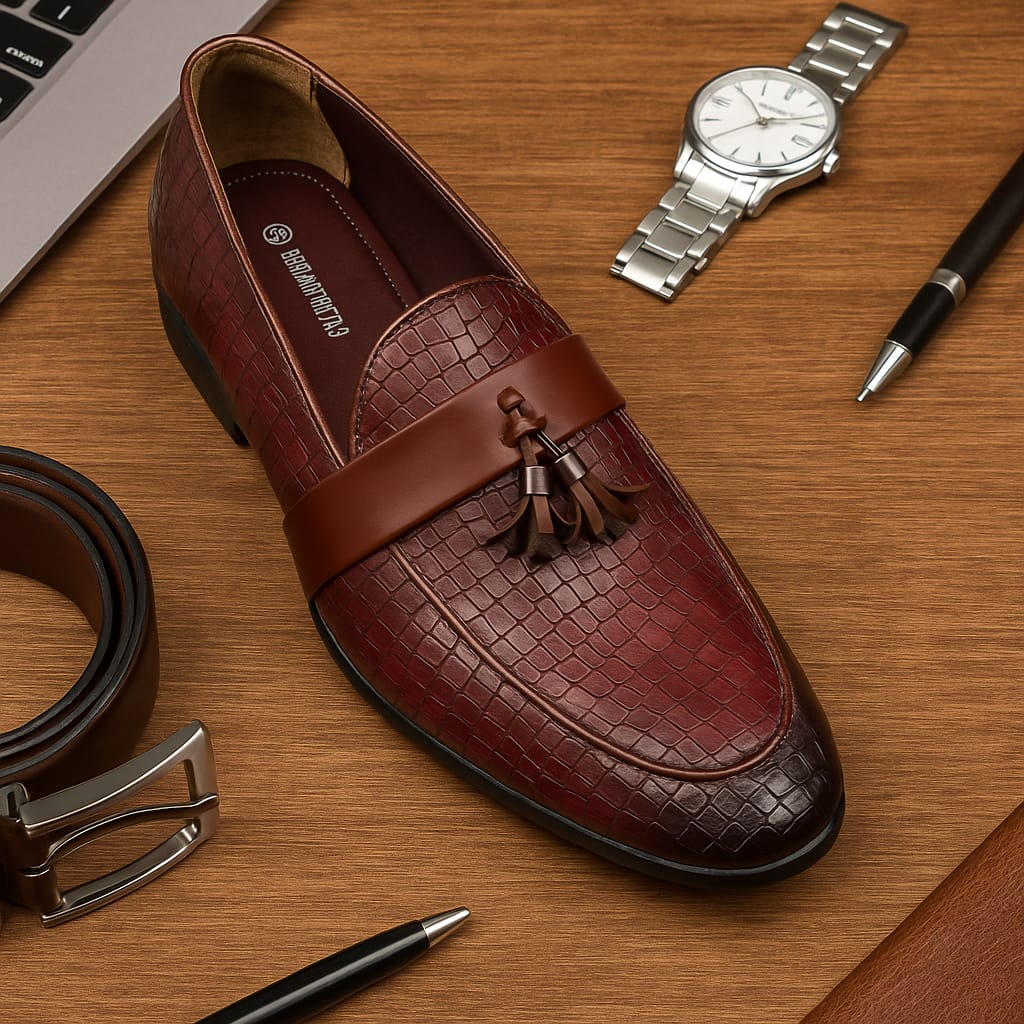 Men’s Premium Leather Tassel Loafers with Croc-Embossed Design (VL-67)