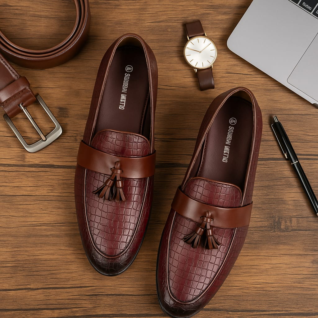 Men’s Premium Leather Tassel Loafers with Croc-Embossed Design (VL-67)