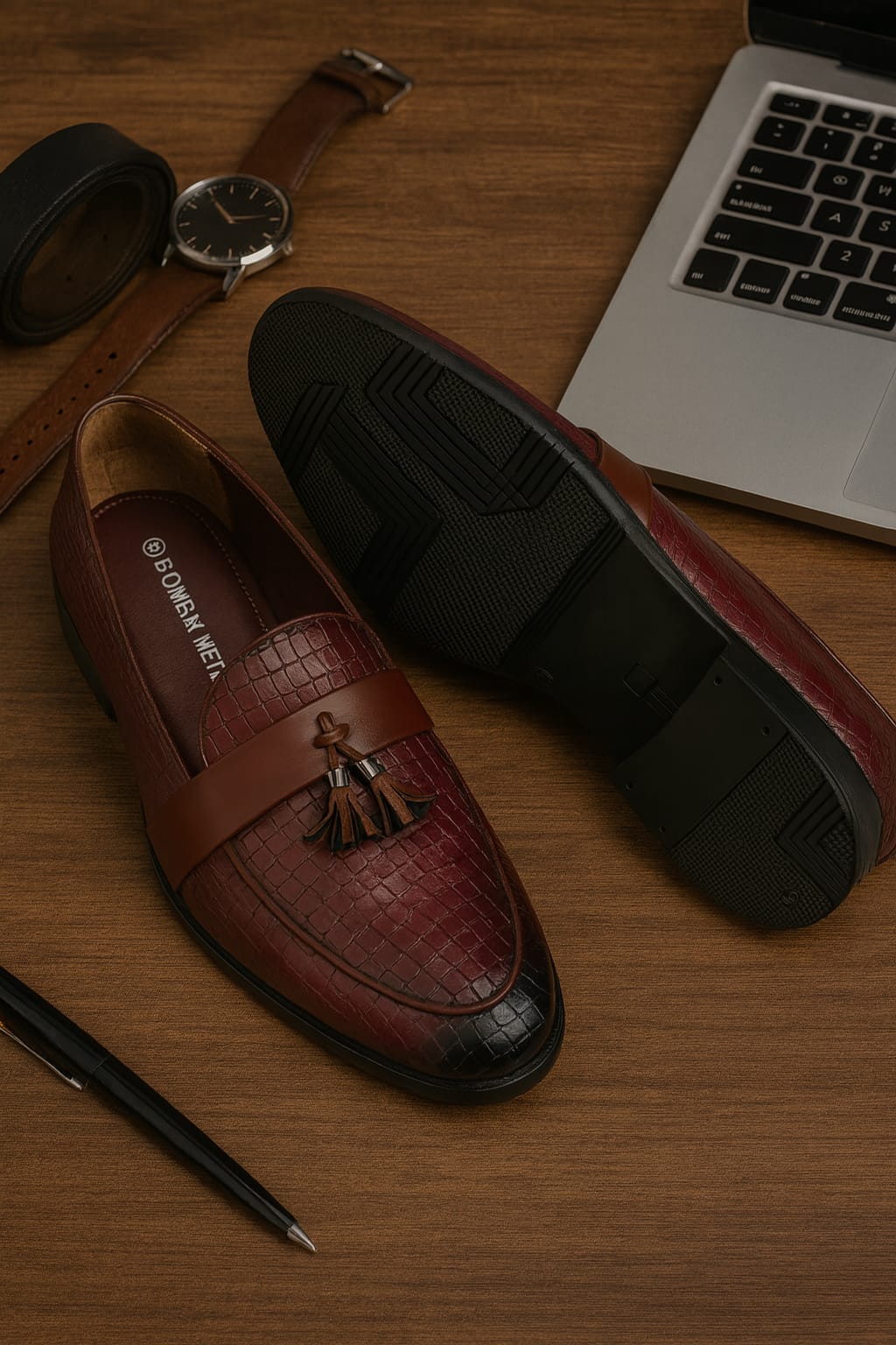 Men’s Premium Leather Tassel Loafers with Croc-Embossed Design (VL-67)