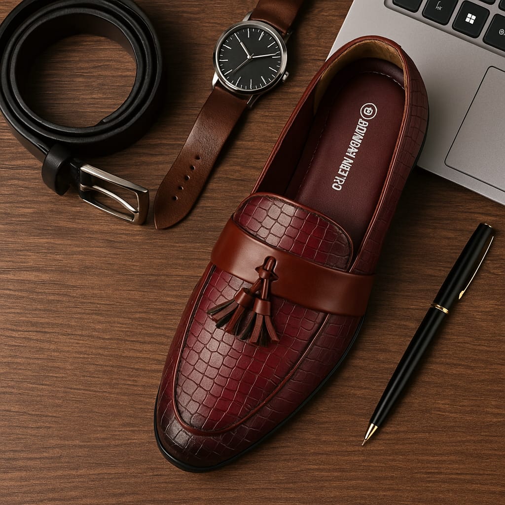 Men’s Premium Leather Tassel Loafers with Croc-Embossed Design (VL-67)