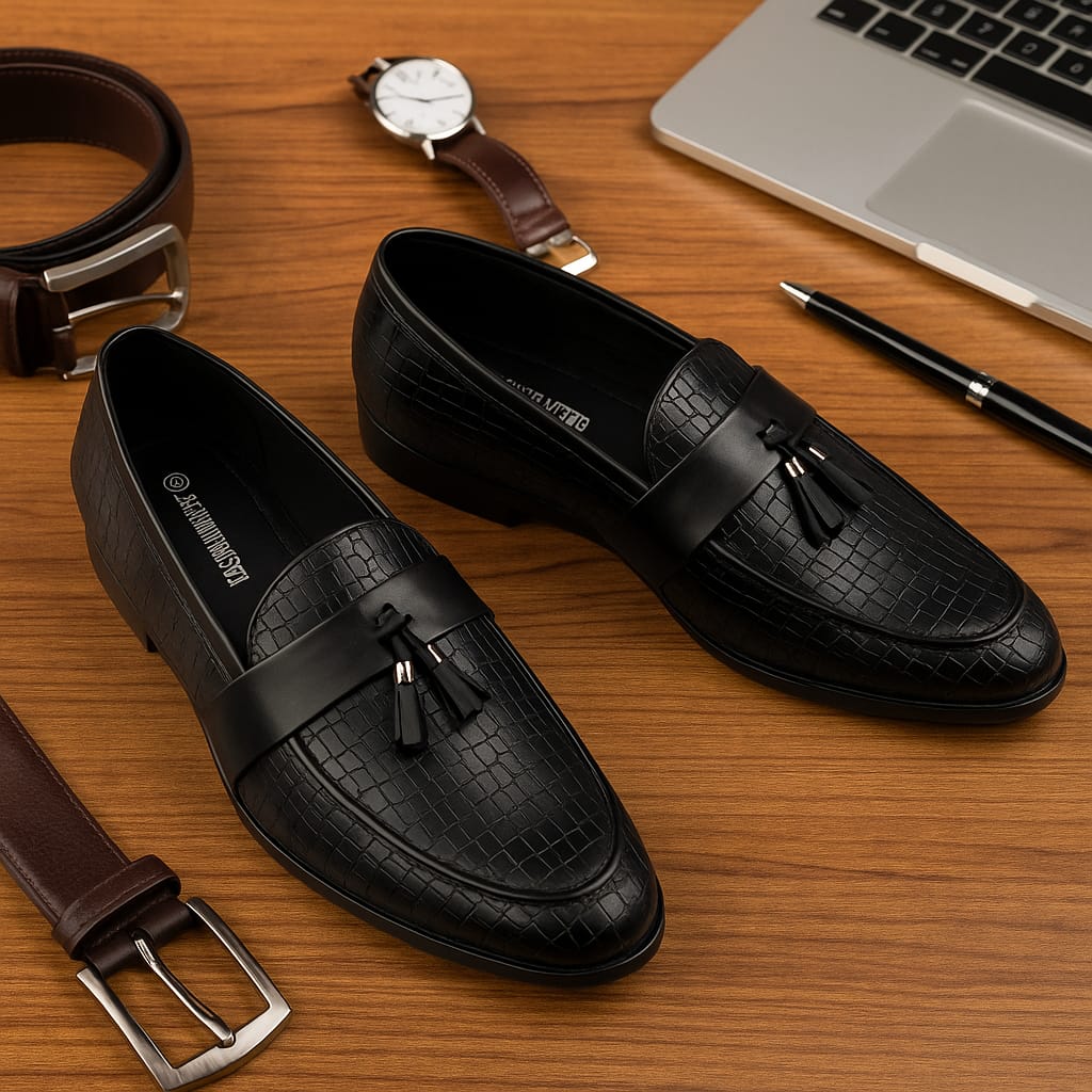 Men’s Premium Leather Tassel Loafers with Croc-Embossed Design (VL-67)