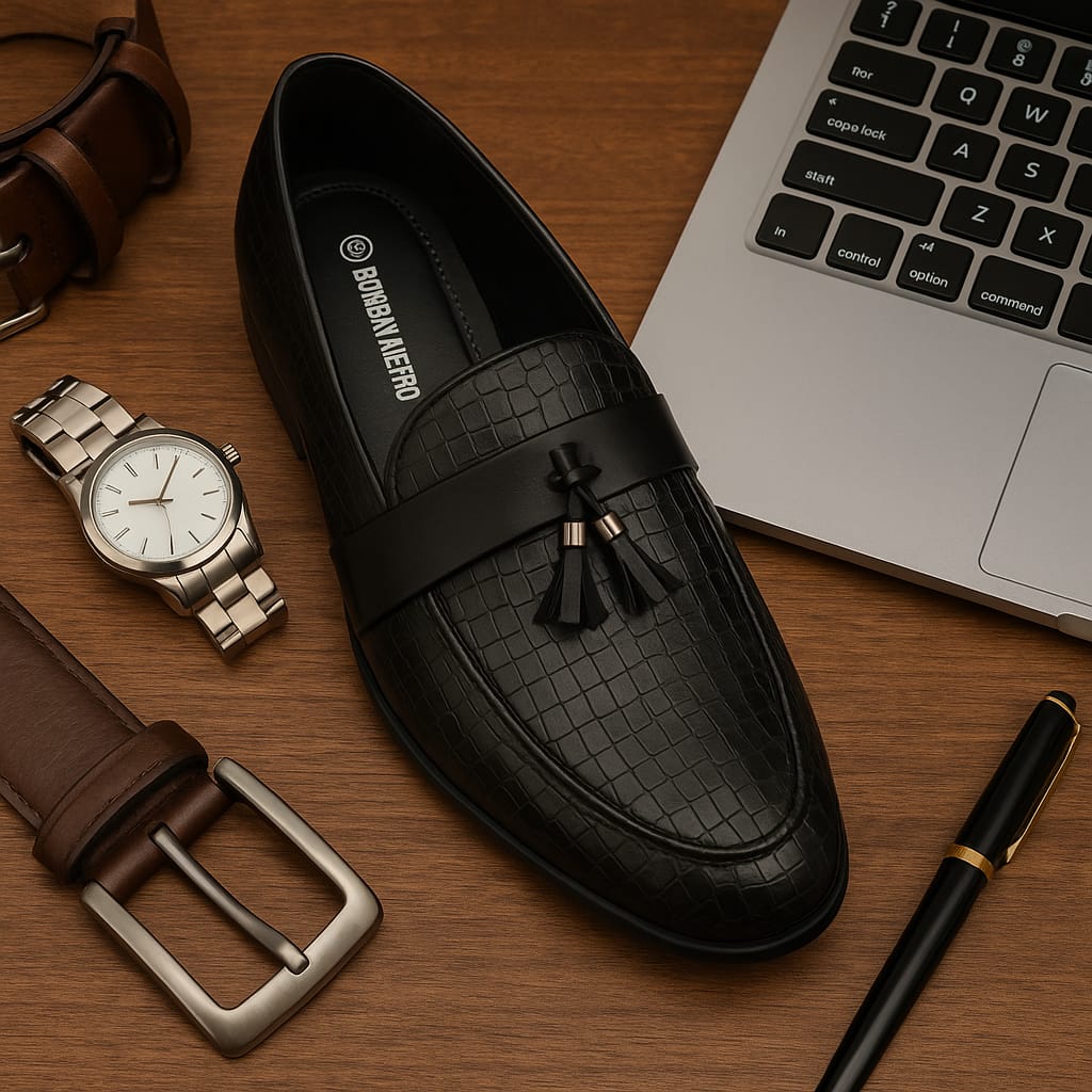 Men’s Premium Leather Tassel Loafers with Croc-Embossed Design (VL-67)