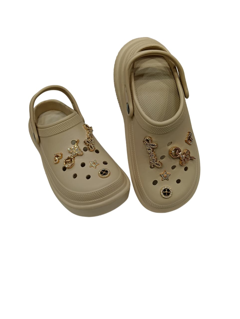 Women’s Stylish Embellished Clogs with Golden Charms – Lightweight & Comfortable Slip-On Sandals (KKN-E009)