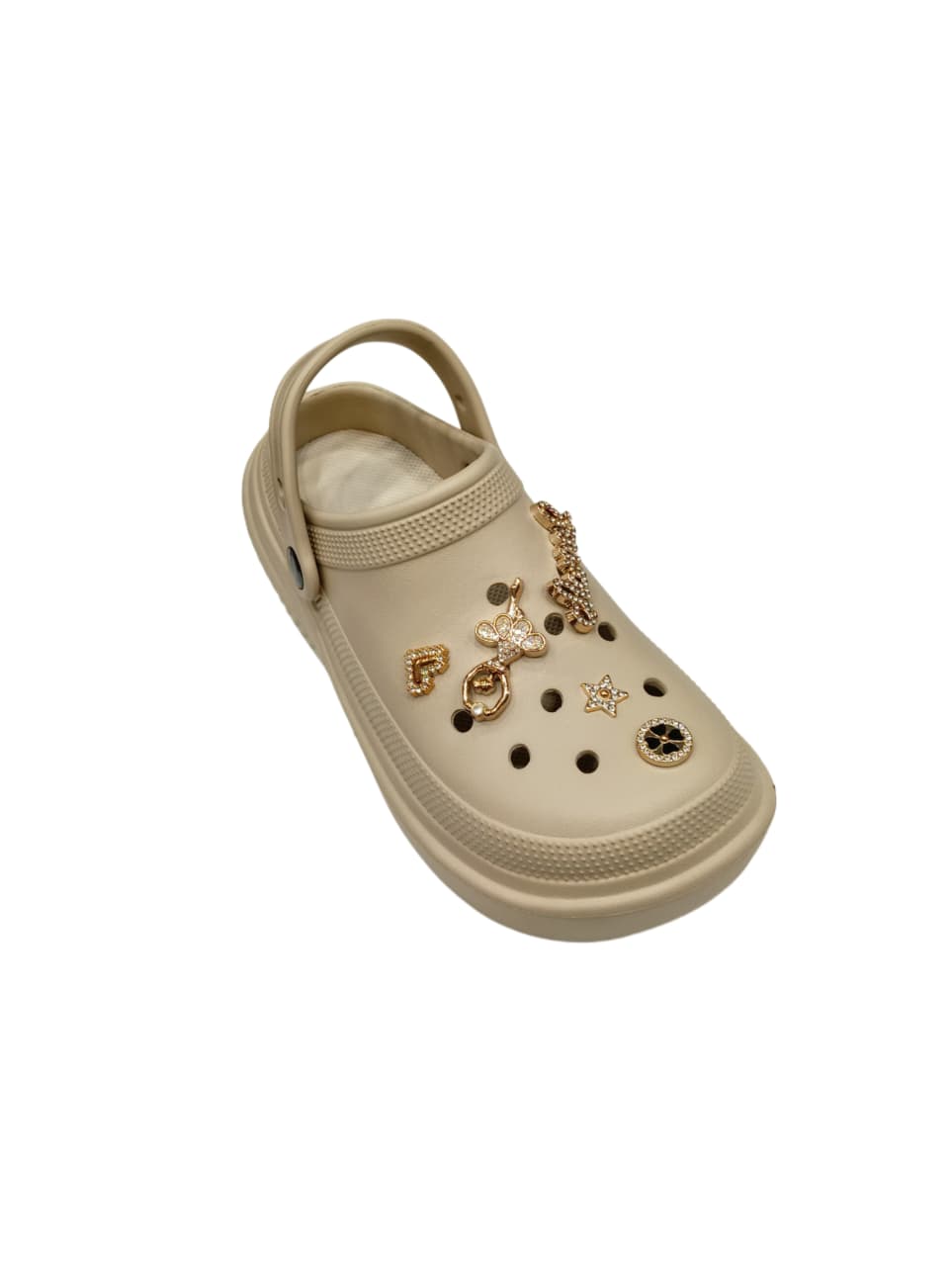 Women’s Stylish Embellished Clogs with Golden Charms – Lightweight & Comfortable Slip-On Sandals (KKN-E009)