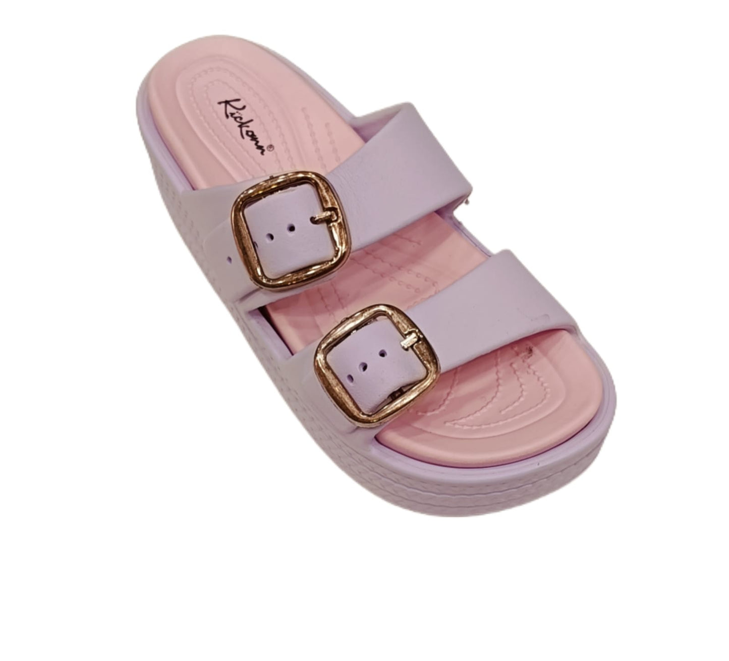 Women’s Double Buckle Strap Platform Sliders – Stylish Casual Comfort Sandals (KKN-003)