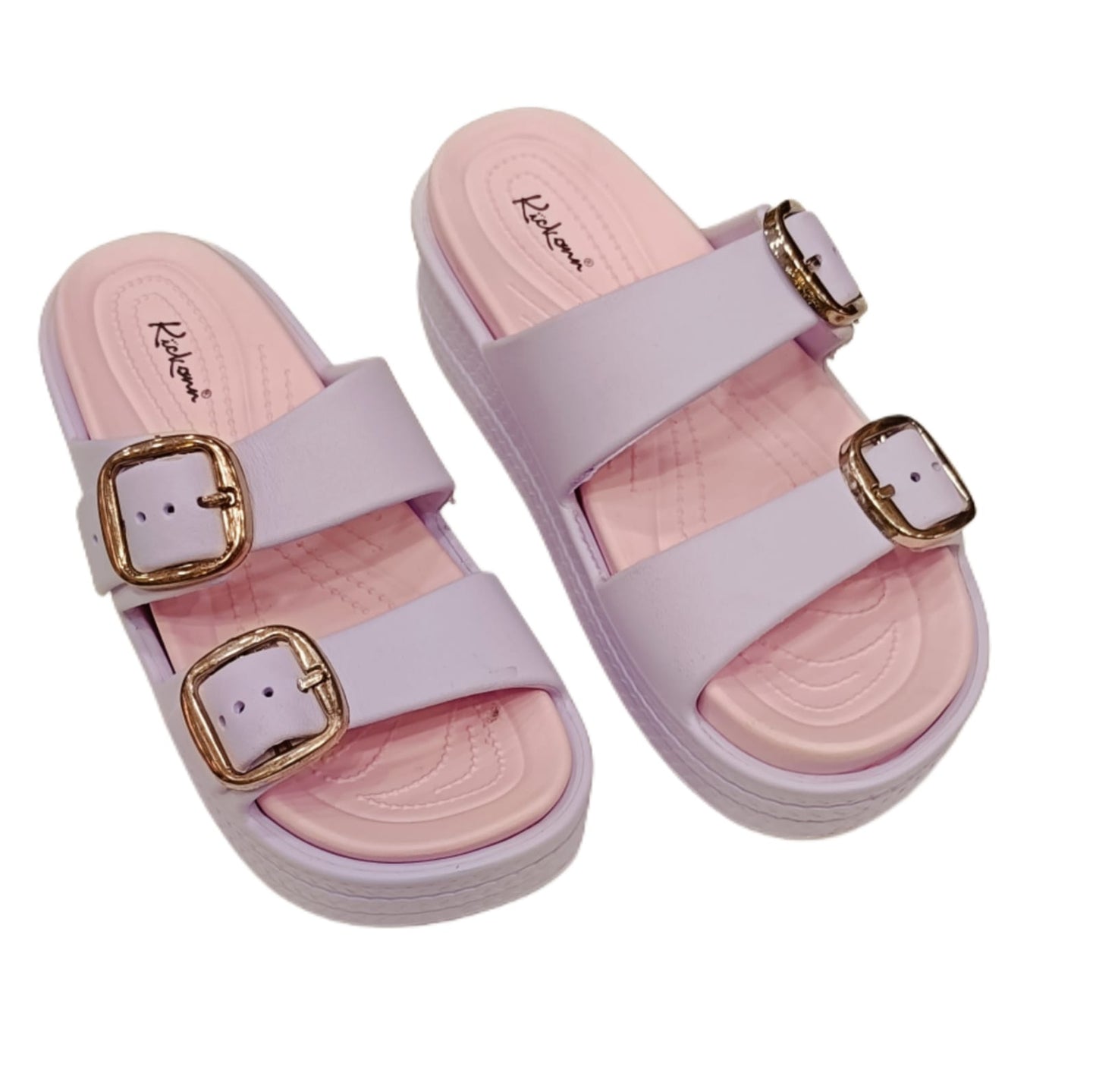 Women’s Double Buckle Strap Platform Sliders – Stylish Casual Comfort Sandals (KKN-003)