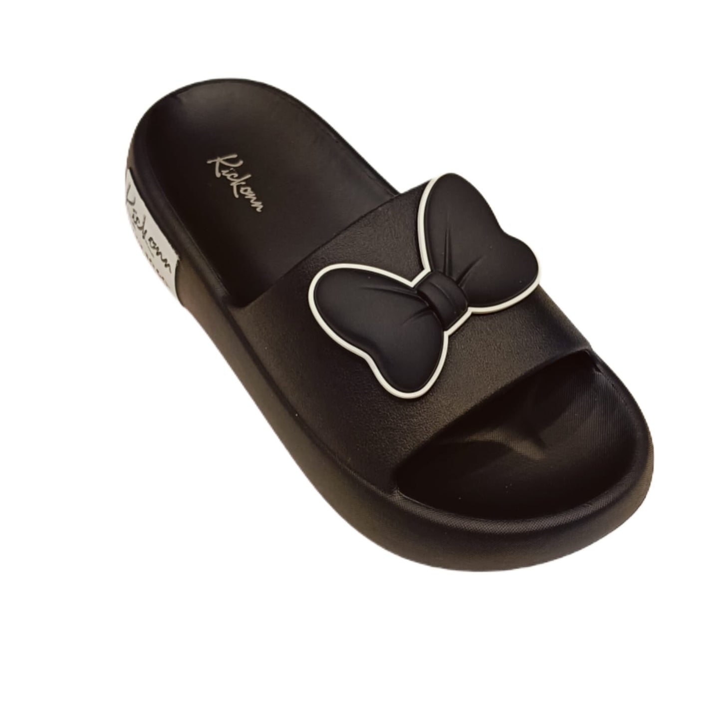 Womens’ Black Bow Slip-On Sliders – Stylish & Comfortable Casual Sandals (KKN-005)