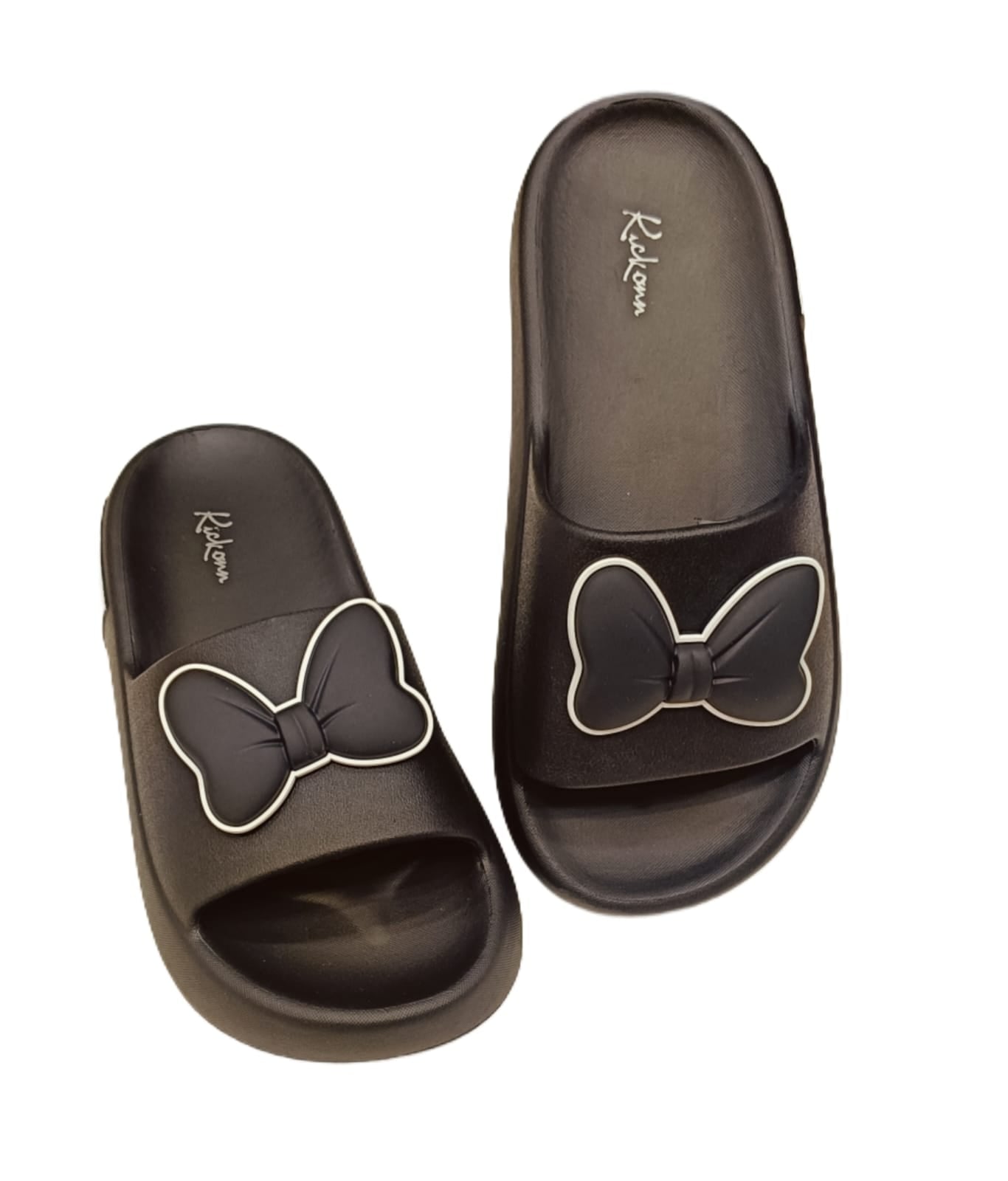 Womens’ Black Bow Slip-On Sliders – Stylish & Comfortable Casual Sandals (KKN-005)