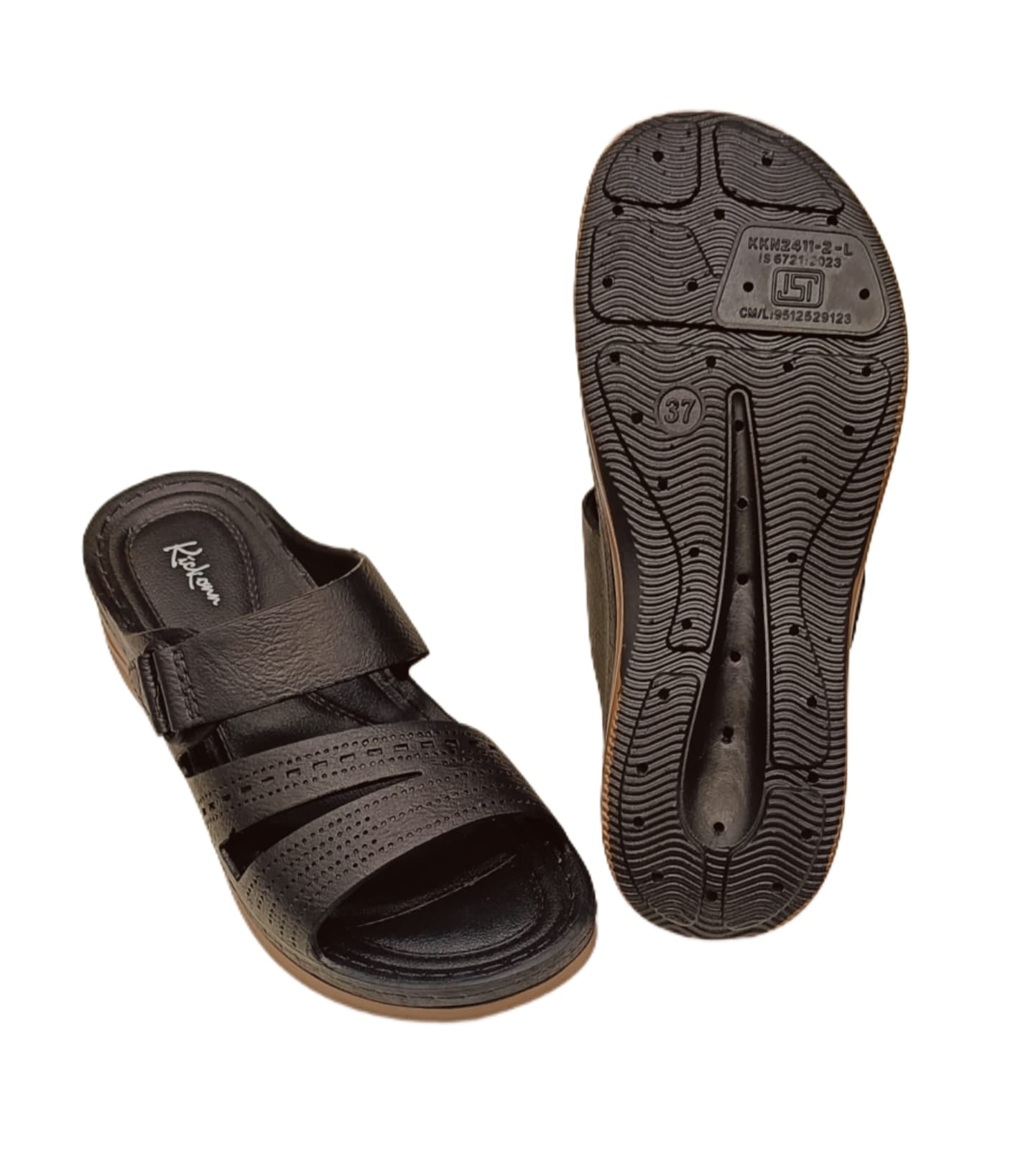 Women’s Comfortable Slip-On Sandals with Perforated Design & Low Wedge Sole – Everyday Casual Footwear (KKN-008)