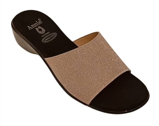 Annie Champagne Glitter Slip-On Block Heel Sandals (3775F)