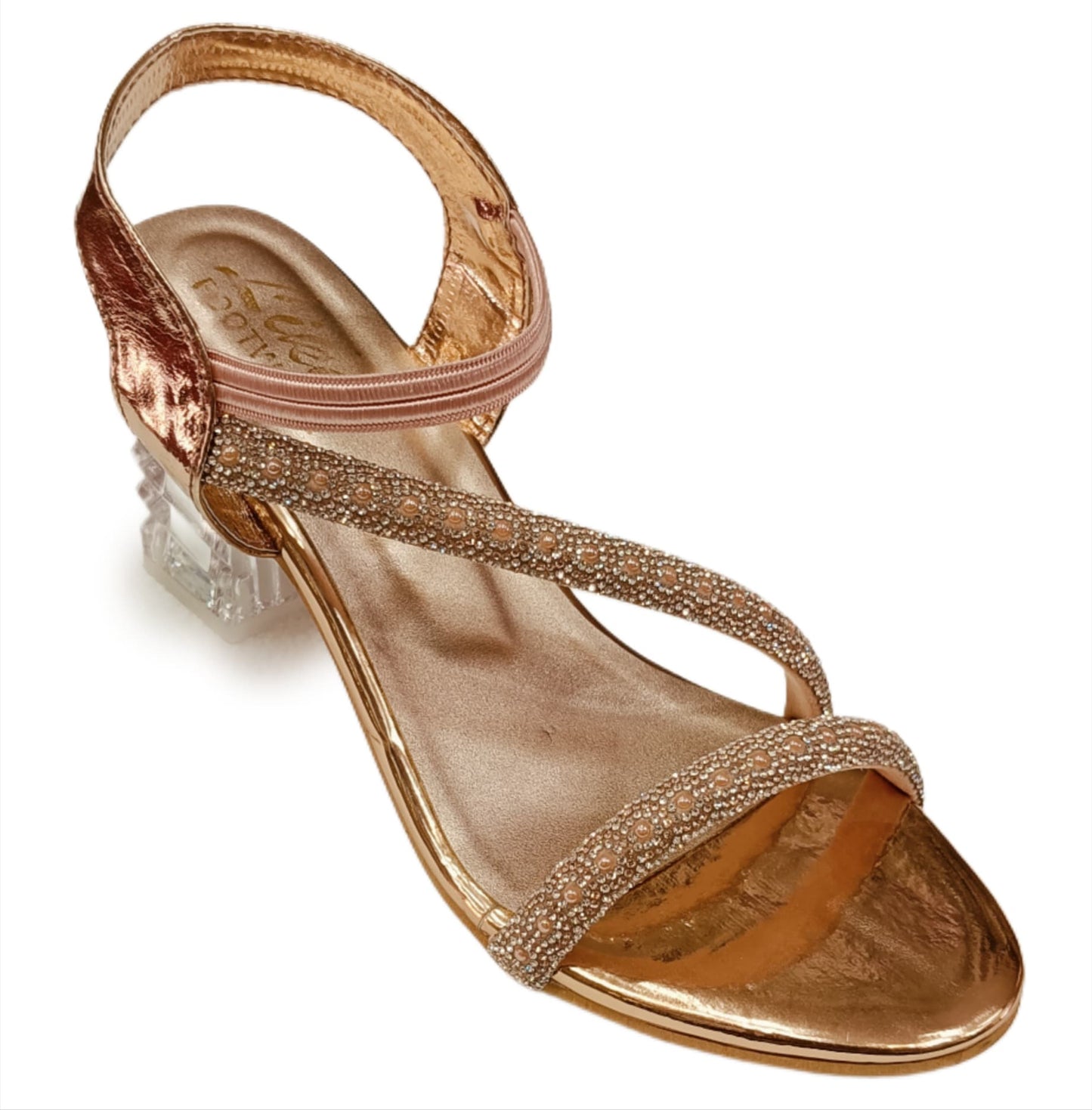 Elegant Pearl-Embellished Strappy Sandals with Transparent Block Heel (LS-075)