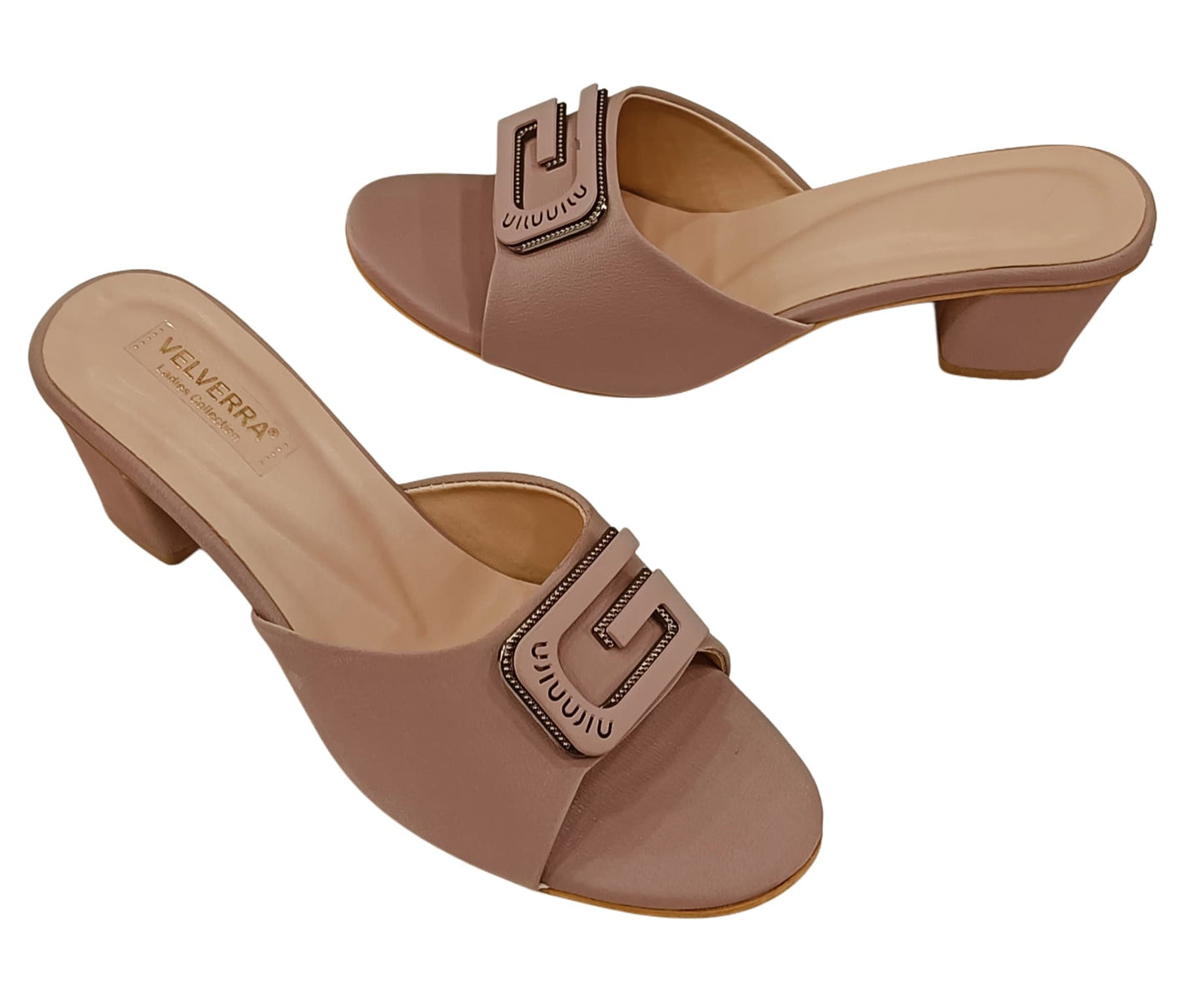 Elegant  Block Heel Mules with Decorative Buckle (Velveera LC-184)