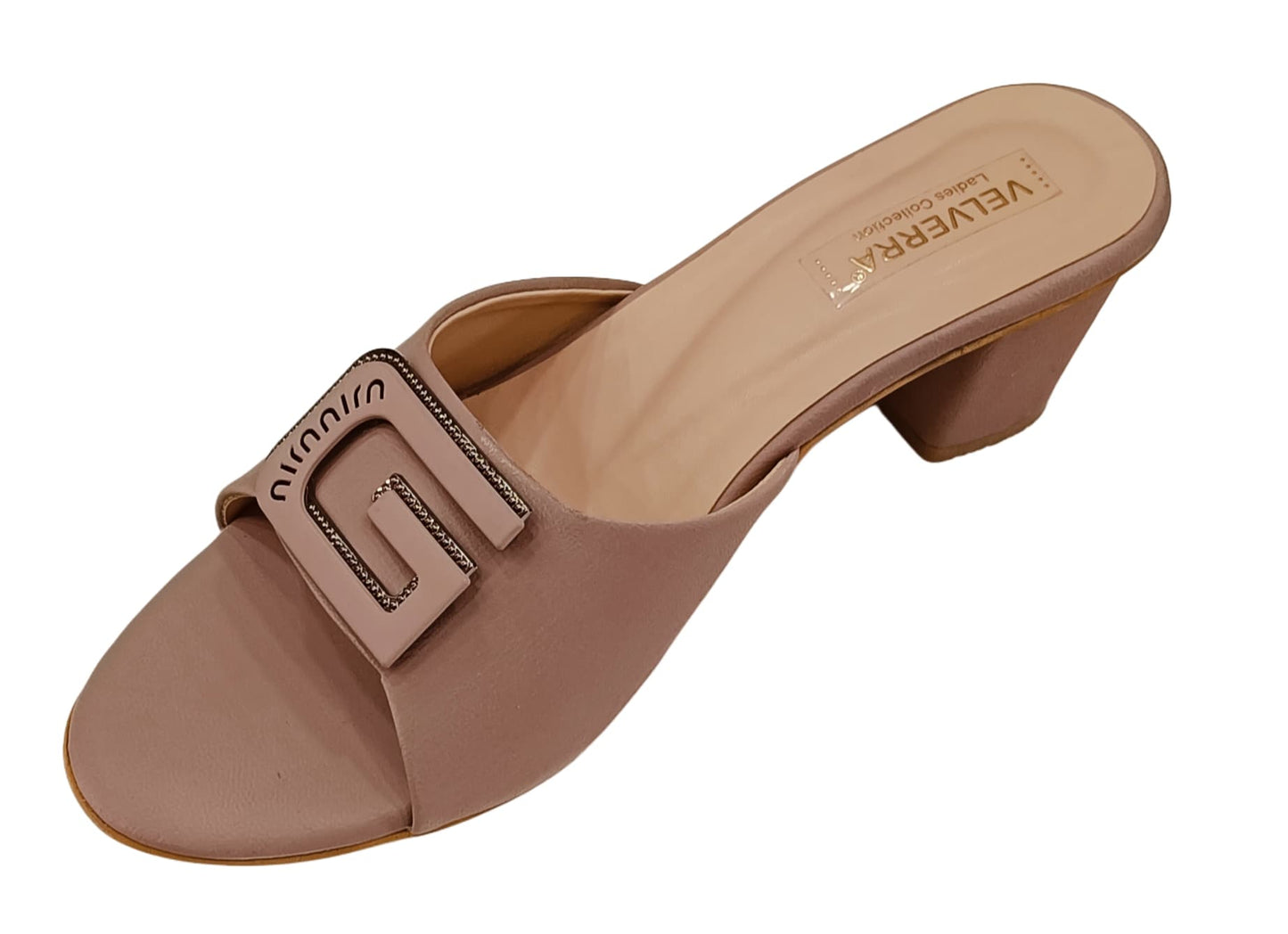 Elegant  Block Heel Mules with Decorative Buckle (Velveera LC-184)