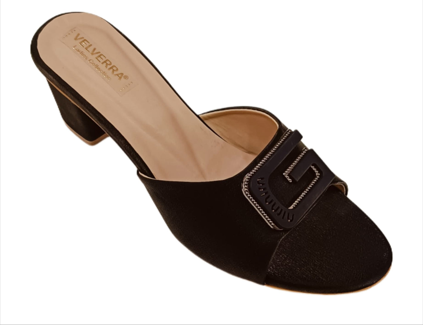Elegant  Block Heel Mules with Decorative Buckle (Velveera LC-184)