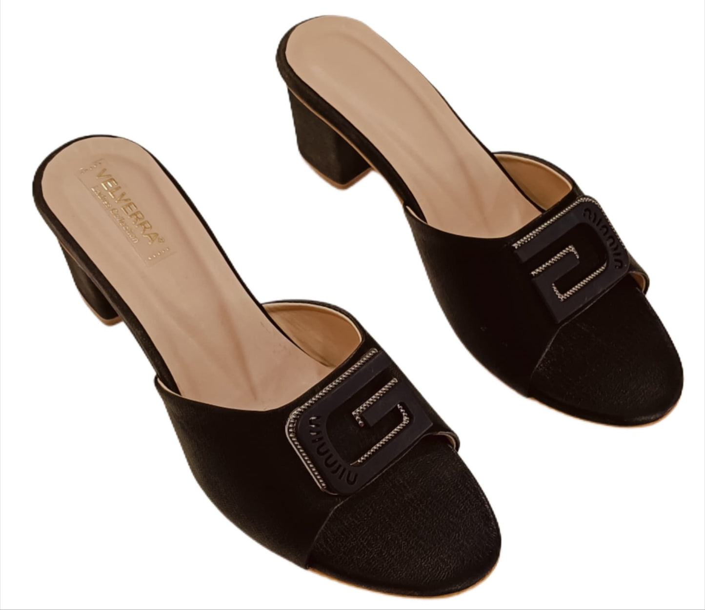 Elegant  Block Heel Mules with Decorative Buckle (Velveera LC-184)