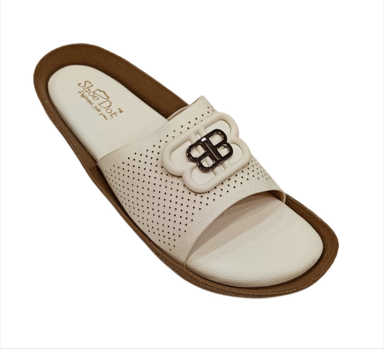 Women’s Premium Perforated Comfort Slides – Stylish Open-Toe Slip-Ons with Designer Buckle (LC-2008)