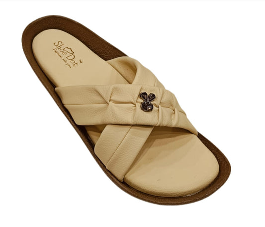Women’s Elegant Cross-Strap Slides – Soft Cushion Slip-Ons with Bunny Charm Detail (LC-2009)