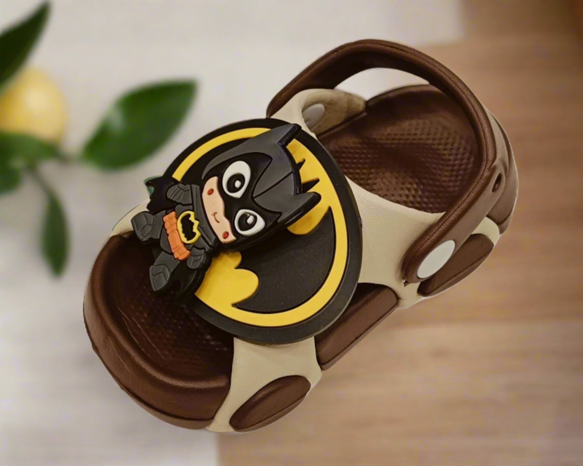 Children's sandal with a cartoon character design on a white background