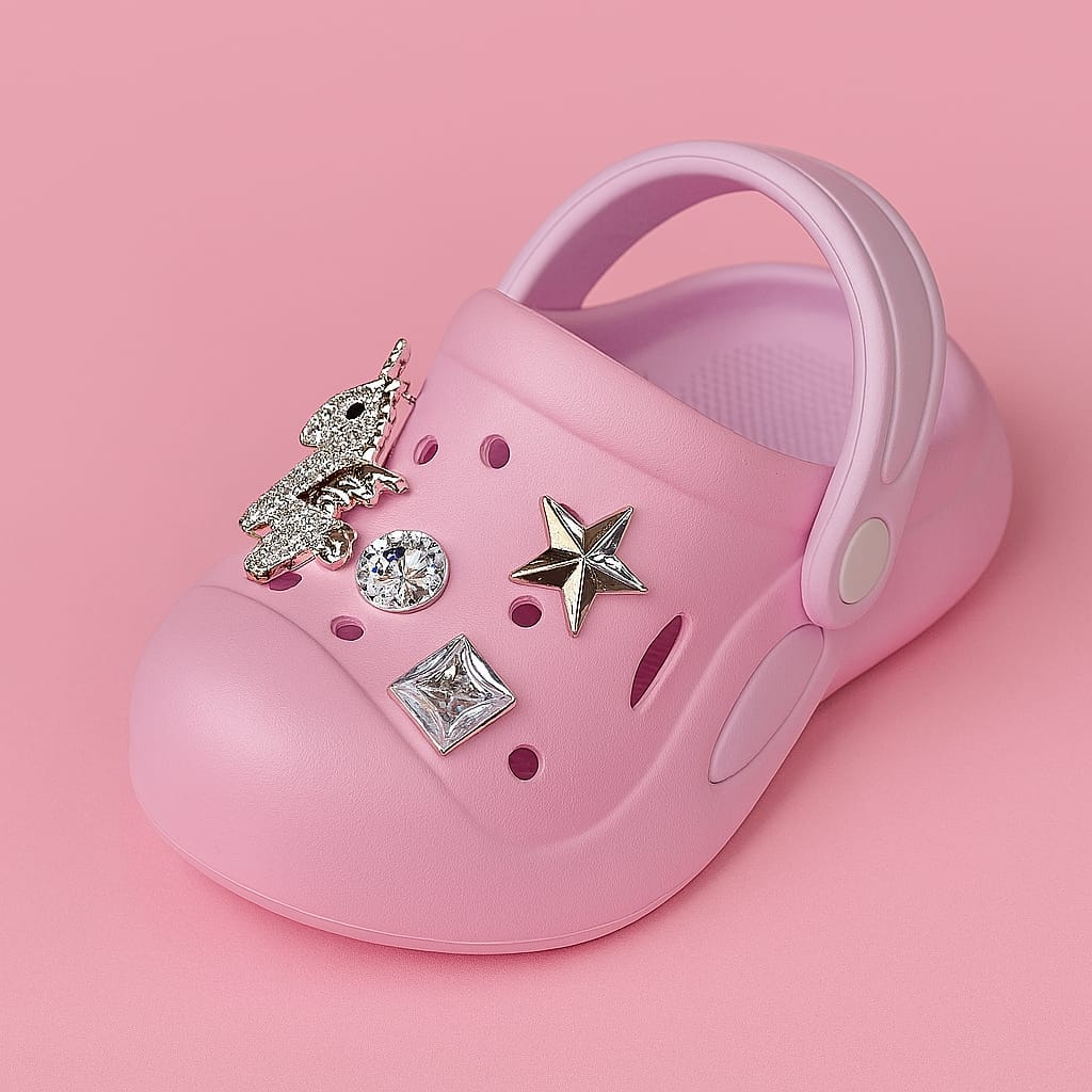 Girls Glitter Unicorn Clogs – Pink with Decorative Charms | Lightweight & Stylish (KC-SIL UNICORN)