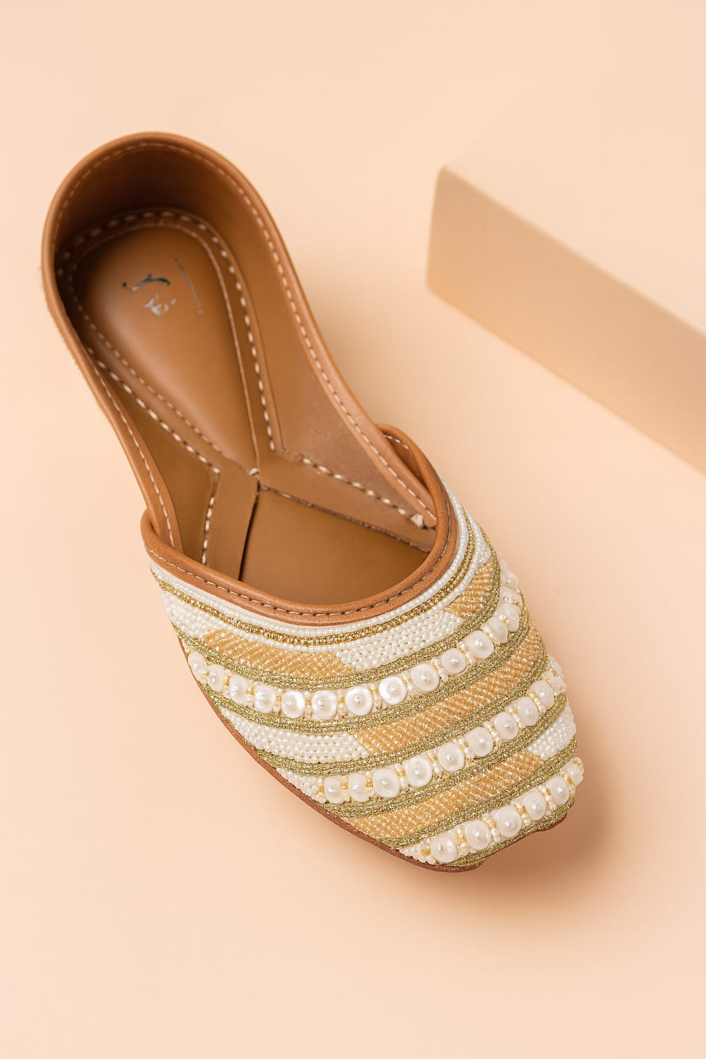 Golden Pearl Radiance – Handcrafted Designer Jutti  (10062)