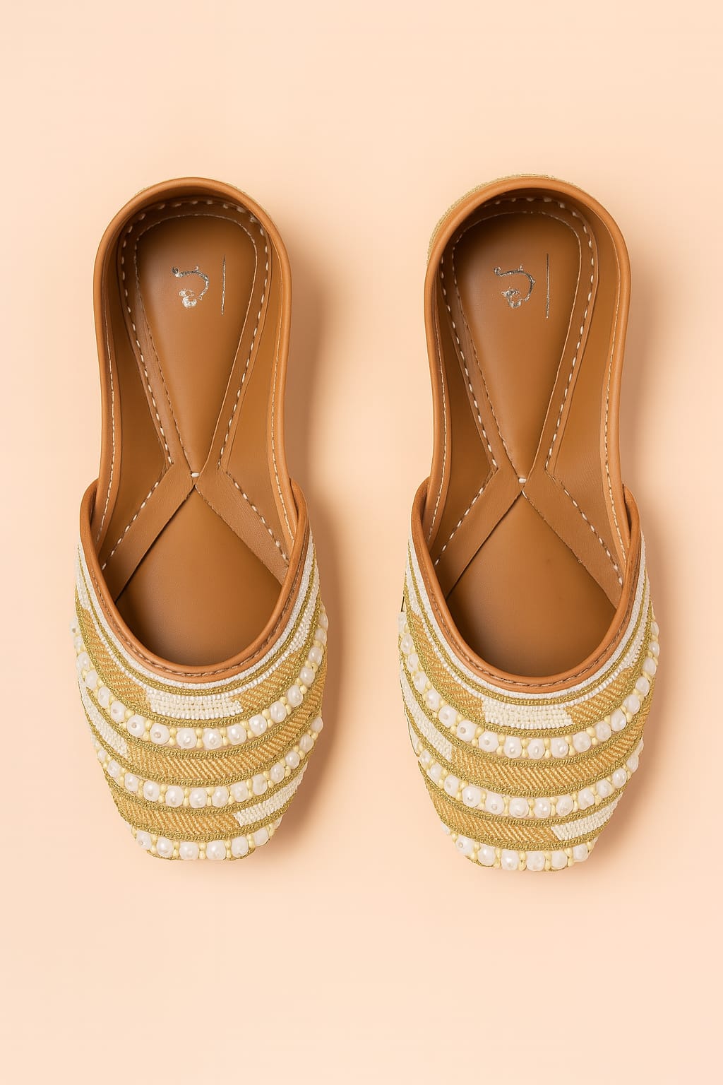 Golden Pearl Radiance – Handcrafted Designer Jutti  (10062)